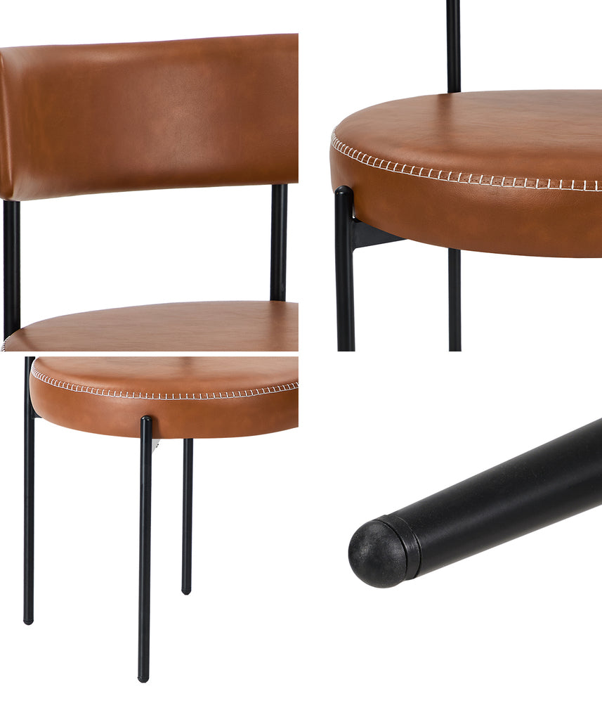 Oikiture 2x Dining Chair Round Leather Brown-Dining Chair-PEROZ Accessories