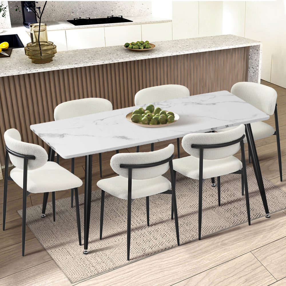 Oikiture 2x Dining Chairs Boucle Black and White-Dining Chair-PEROZ Accessories