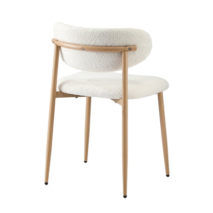 Oikiture 2x Dining Chairs Boucle Wood and White-Dining Chair-PEROZ Accessories