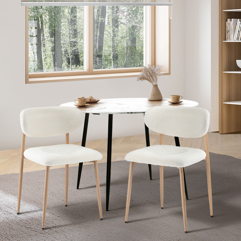 Oikiture 2x Dining Chairs Boucle Wood and White-Dining Chair-PEROZ Accessories