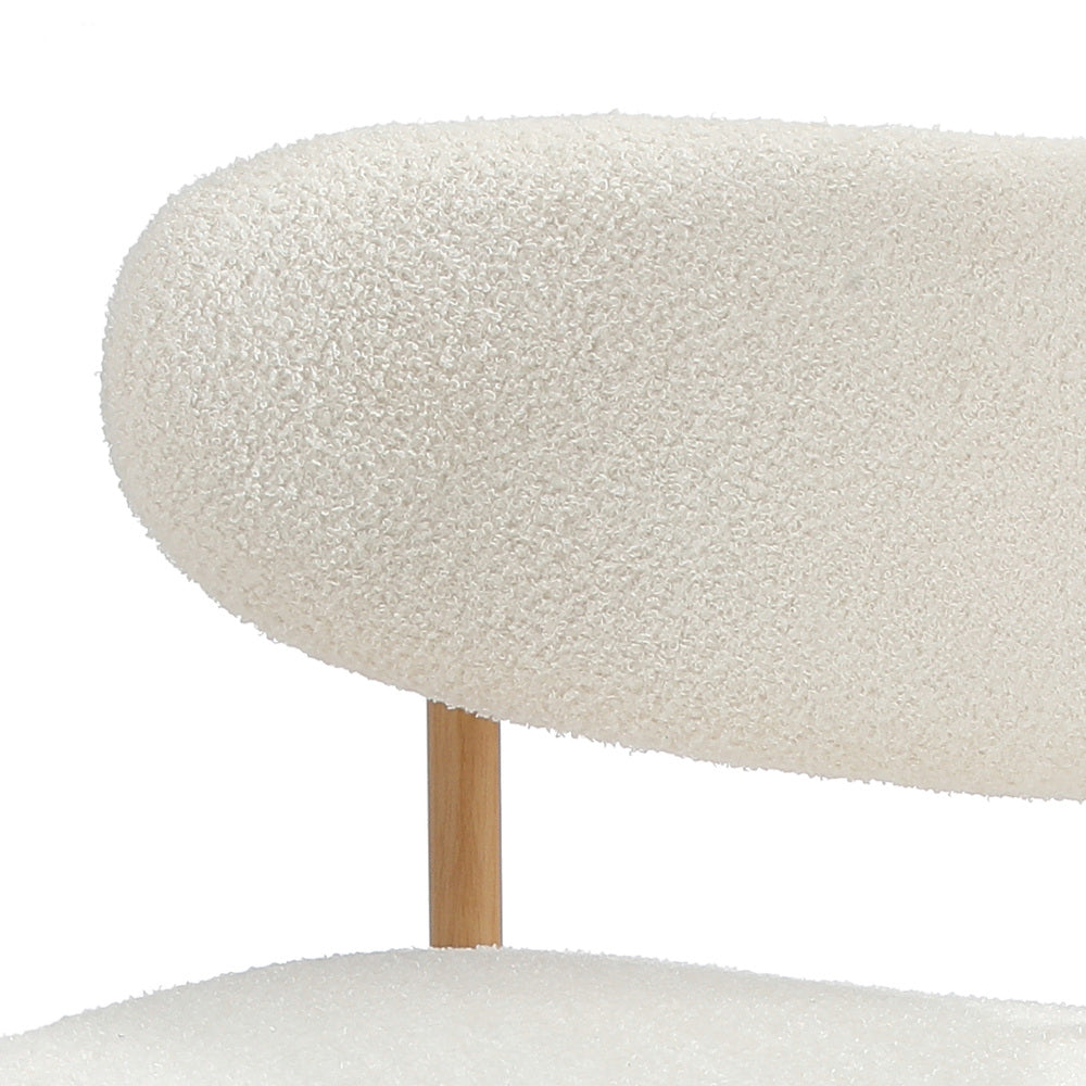 Oikiture 2x Dining Chairs Boucle Wood and White-Dining Chair-PEROZ Accessories