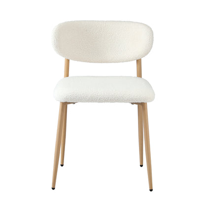 Oikiture 2x Dining Chairs Boucle Wood and White-Dining Chair-PEROZ Accessories