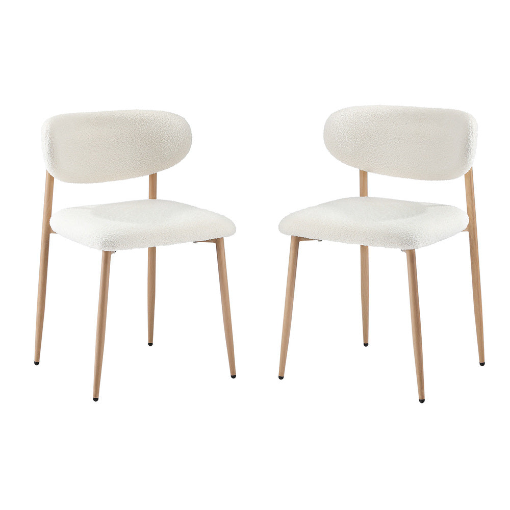 Oikiture 2x Dining Chairs Boucle Wood and White-Dining Chair-PEROZ Accessories