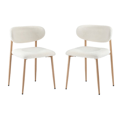 Oikiture 2x Dining Chairs Boucle Wood and White-Dining Chair-PEROZ Accessories