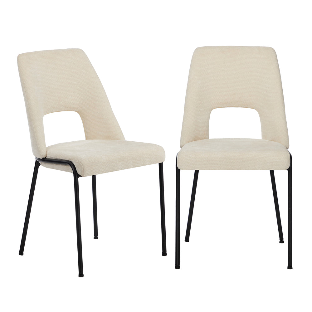 Oikiture 2x Dining Chairs Chenille Fabric Kitchen Side Chair Beige-Dining Chair-PEROZ Accessories