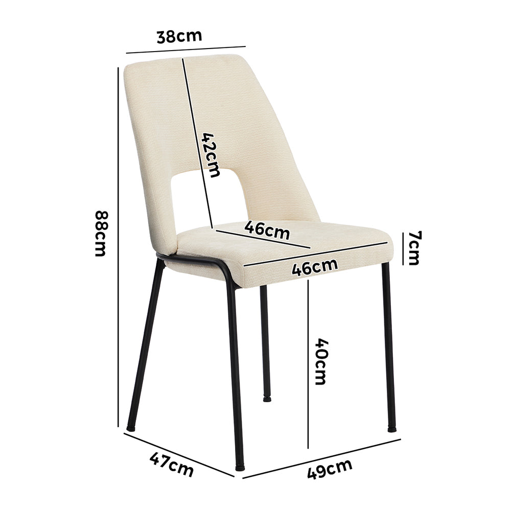 Oikiture 2x Dining Chairs Chenille Fabric Kitchen Side Chair Beige-Dining Chair-PEROZ Accessories
