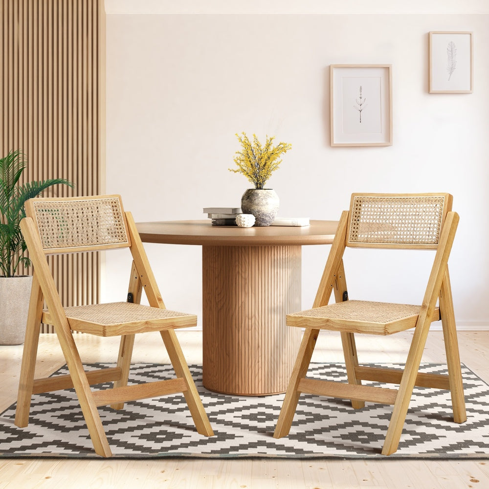Oikiture 2x Dining Chairs Folding Rattan Chair Wooden-Dining Chair-PEROZ Accessories