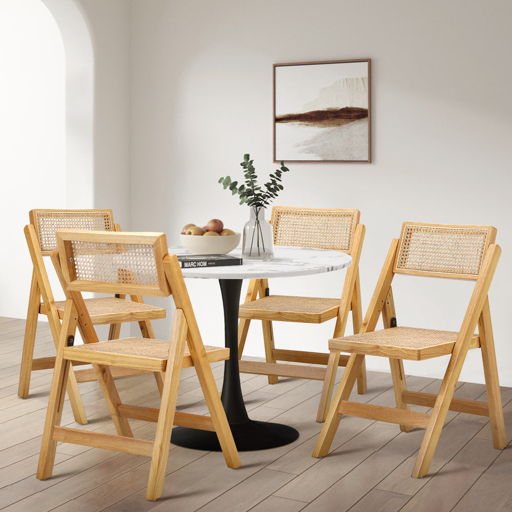 Oikiture 2x Dining Chairs Folding Rattan Chair Wooden-Dining Chair-PEROZ Accessories