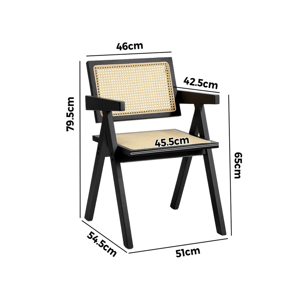 Oikiture 2x Dining Chairs Rattan Chair Wooden Balck-Dining Chair-PEROZ Accessories