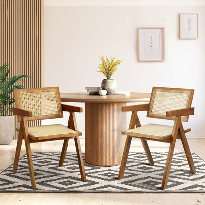 Oikiture 2x Dining Chairs Rattan Chair Wooden Walnut-Dining Chair-PEROZ Accessories