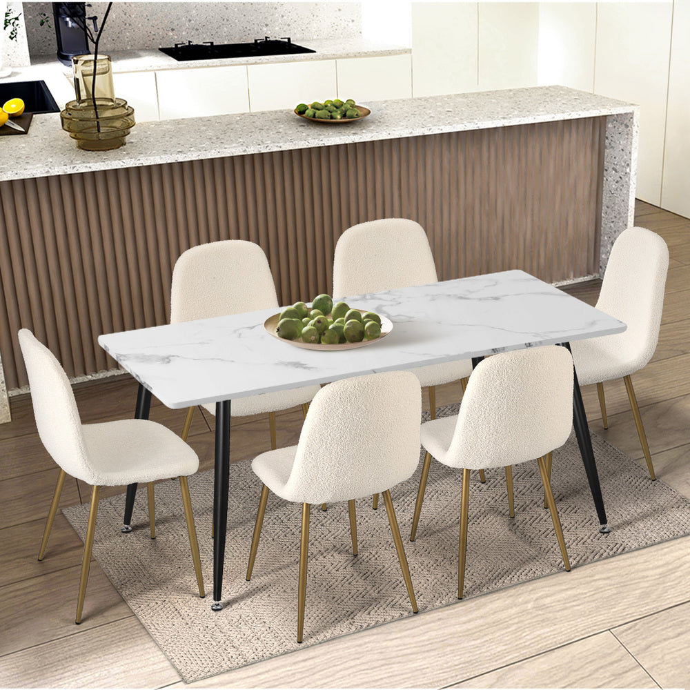 Oikiture 2x Dining Chairs Sherpa White and Golden-Dining Chair-PEROZ Accessories