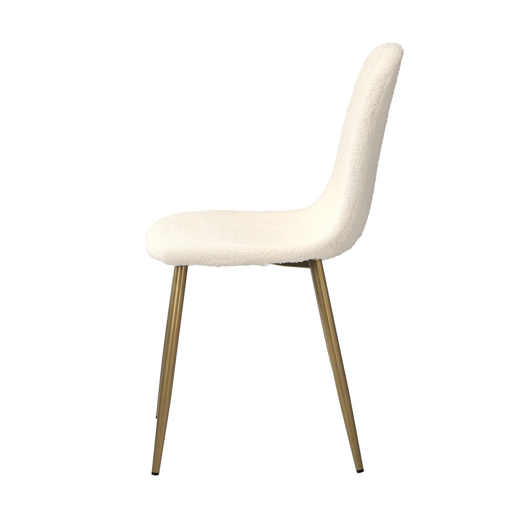 Oikiture 2x Dining Chairs Sherpa White and Golden-Dining Chair-PEROZ Accessories