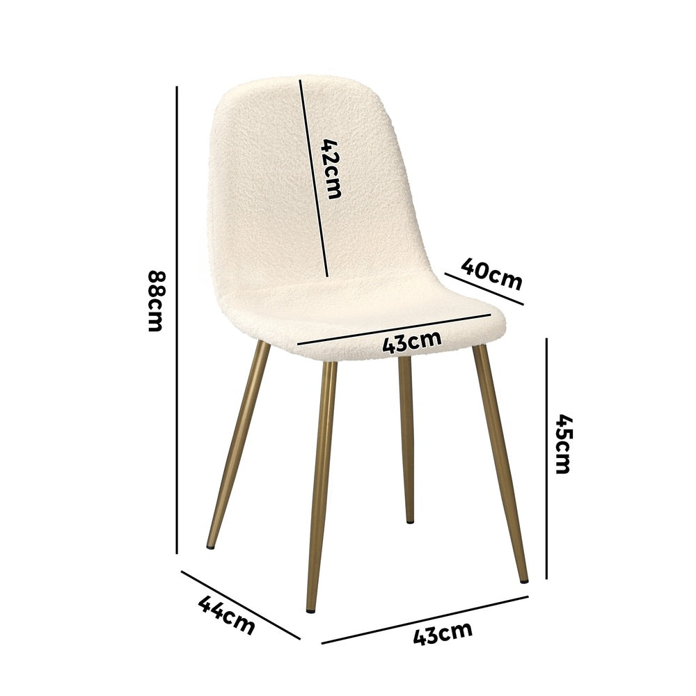Oikiture 2x Dining Chairs Sherpa White and Golden-Dining Chair-PEROZ Accessories