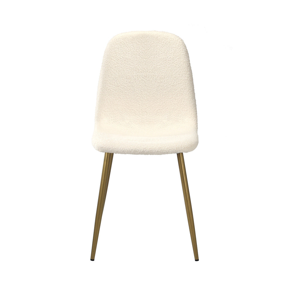 Oikiture 2x Dining Chairs Sherpa White and Golden-Dining Chair-PEROZ Accessories