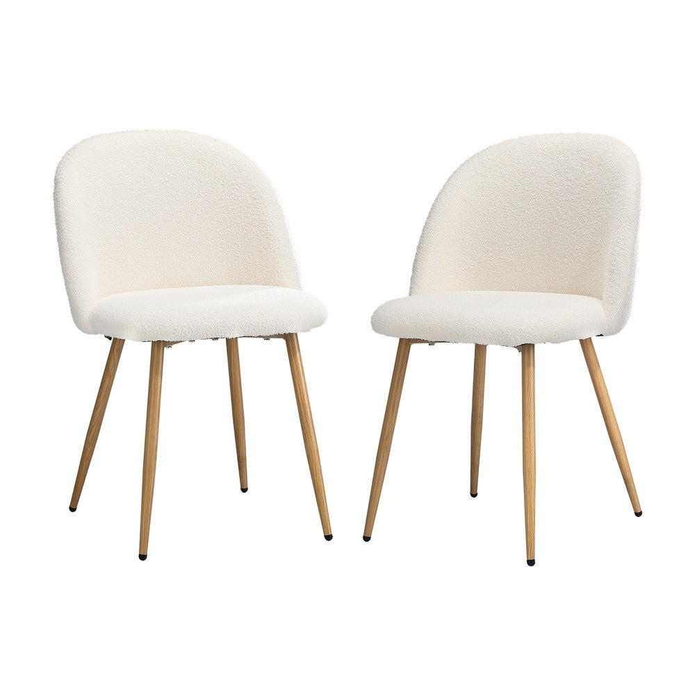 Oikiture 2x Dining Chairs Upholstered Sherpa Wooden White-Dining Chair-PEROZ Accessories