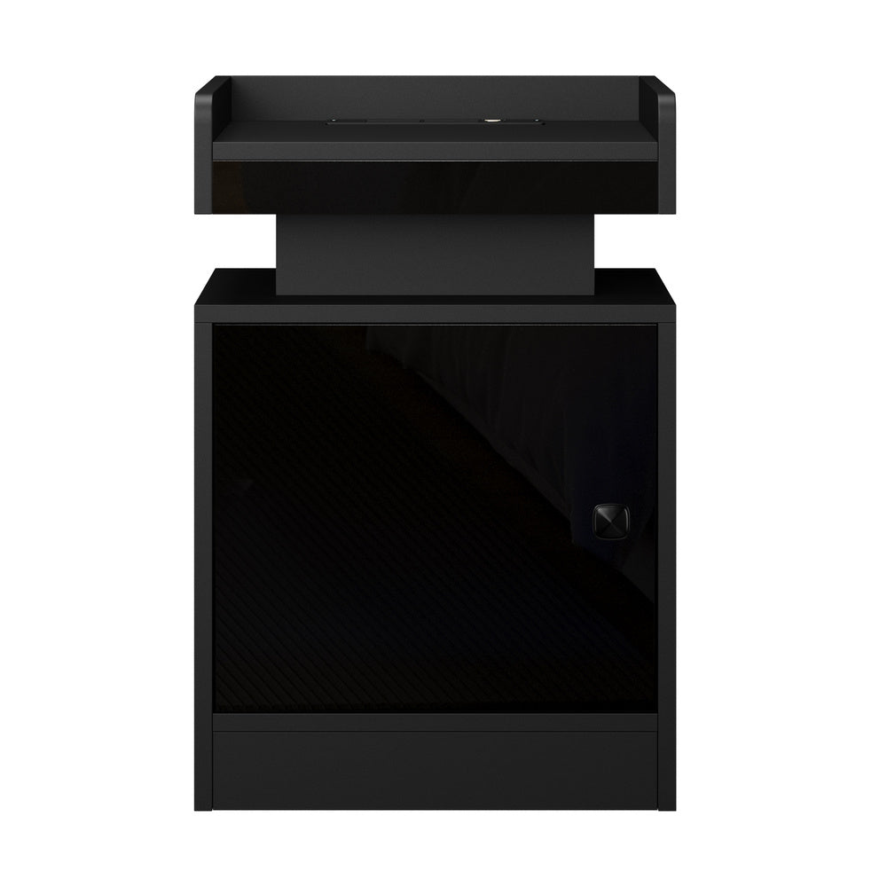 Oikiture 2x LED Bedside Table USB Charging Station Black-Bedside Tables-PEROZ Accessories