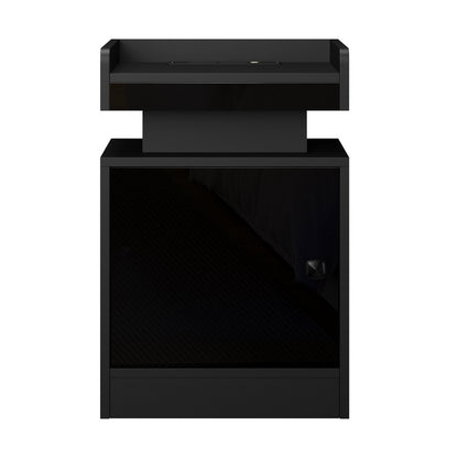 Oikiture 2x LED Bedside Table USB Charging Station Black-Bedside Tables-PEROZ Accessories