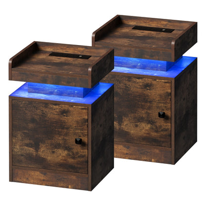 Oikiture 2x LED Bedside Table USB Charging Station Natural-Bedside Tables-PEROZ Accessories