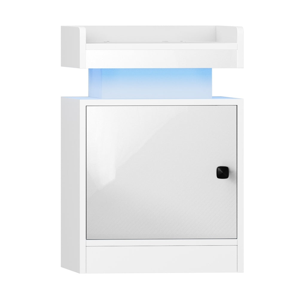 Oikiture 2x LED Bedside Table USB Charging Station White-Bedside Tables-PEROZ Accessories