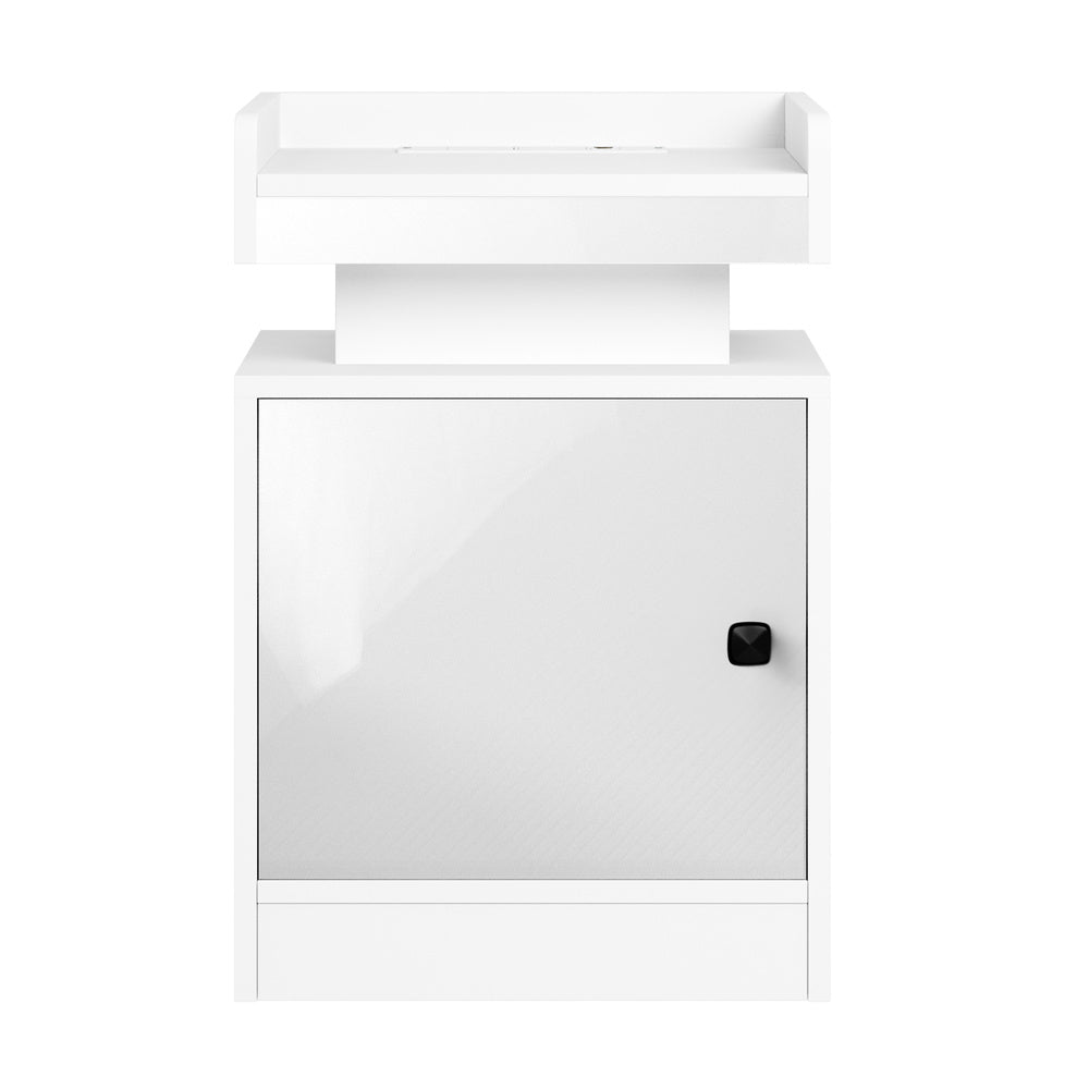 Oikiture 2x LED Bedside Table USB Charging Station White-Bedside Tables-PEROZ Accessories