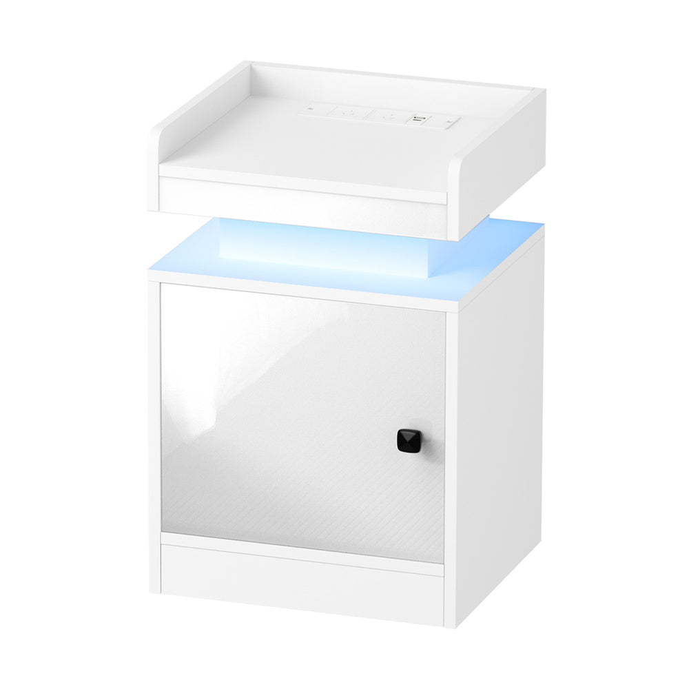 Oikiture 2x LED Bedside Table USB Charging Station White-Bedside Tables-PEROZ Accessories