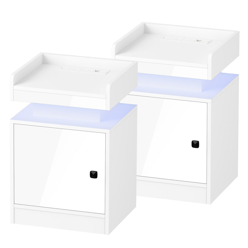 Oikiture 2x LED Bedside Table USB Charging Station White-Bedside Tables-PEROZ Accessories