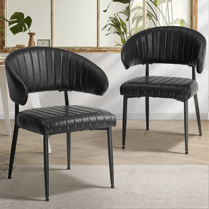 Oikiture 2x PU Leather Dining Chair Kitchen Padded Seat Black-Dining Chair-PEROZ Accessories