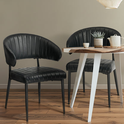 Oikiture 2x PU Leather Dining Chair Kitchen Padded Seat Black-Dining Chair-PEROZ Accessories