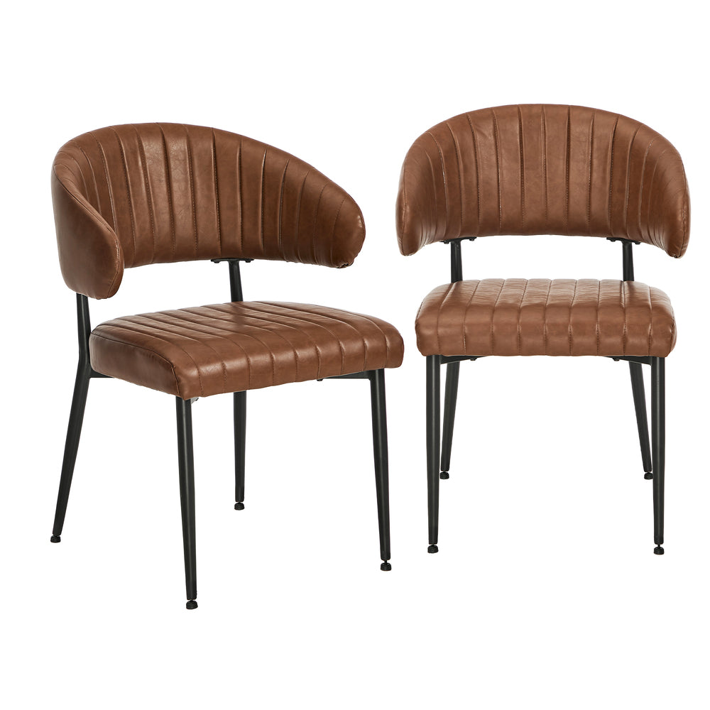 Oikiture 2x PU Leather Dining Chair Kitchen Padded Seat Brown-Dining Chair-PEROZ Accessories