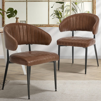 Oikiture 2x PU Leather Dining Chair Kitchen Padded Seat Brown-Dining Chair-PEROZ Accessories