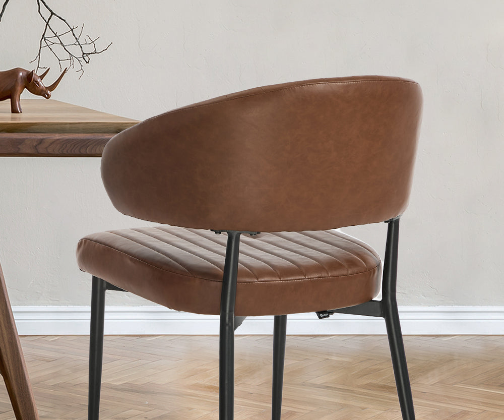 Oikiture 2x PU Leather Dining Chair Kitchen Padded Seat Brown-Dining Chair-PEROZ Accessories