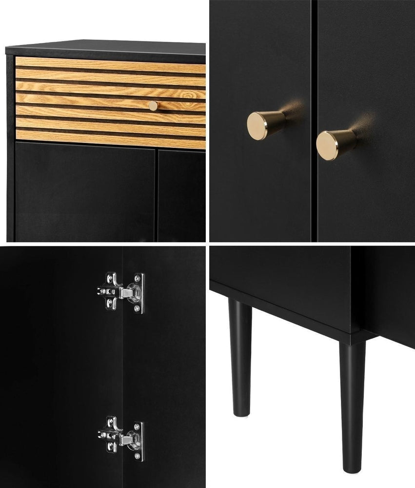 Oikiture 2x Sideboard Buffet Storage Cabinet Cupboard Black and Wood-Sideboard-PEROZ Accessories