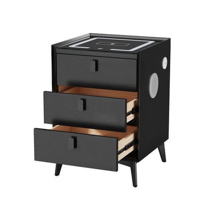 Oikiture 2x Smart Bedside Tables Wireless Charging LED 3 Drawers Black-Bedside Tables-PEROZ Accessories