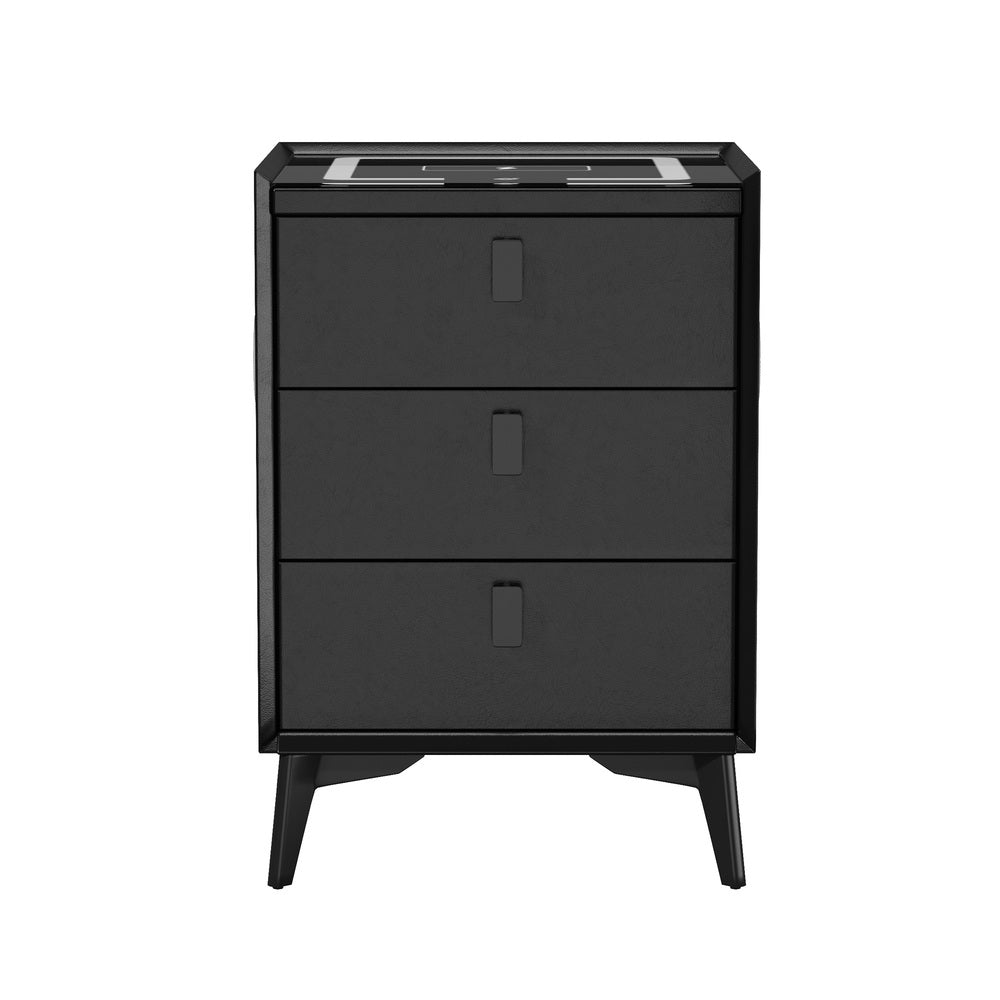 Oikiture 2x Smart Bedside Tables Wireless Charging LED 3 Drawers Black-Bedside Tables-PEROZ Accessories