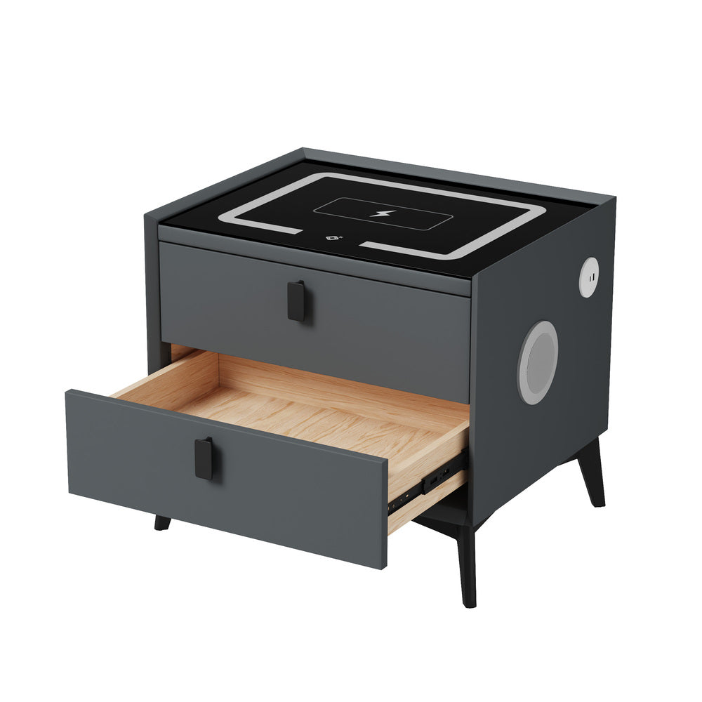 Oikiture 2x Smart Bedside Tables Wireless Charging LED Nightstand Grey-Bedside Table-PEROZ Accessories