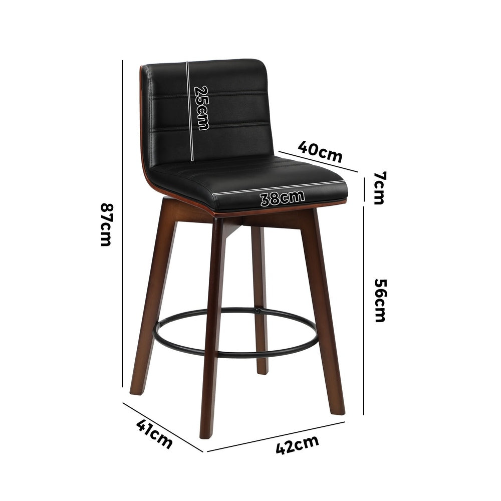 Oikiture 2x Wooden Bar Stools Swivel Chairs PU Leather-Bar Stool-PEROZ Accessories