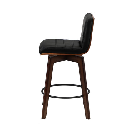 Oikiture 2x Wooden Bar Stools Swivel Chairs PU Leather-Bar Stool-PEROZ Accessories