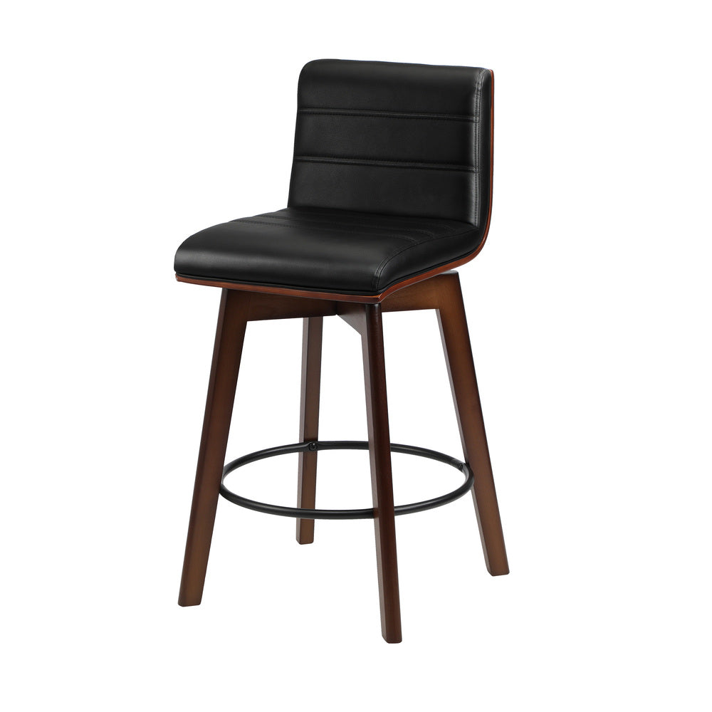 Oikiture 2x Wooden Bar Stools Swivel Chairs PU Leather-Bar Stool-PEROZ Accessories