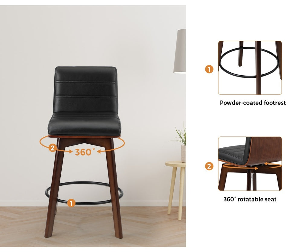 Oikiture 2x Wooden Bar Stools Swivel Chairs PU Leather-Bar Stool-PEROZ Accessories