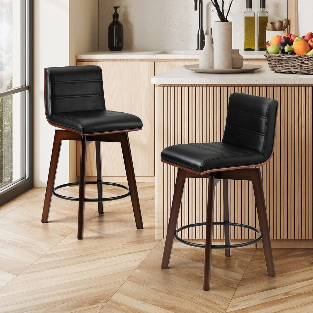 Oikiture 2x Wooden Bar Stools Swivel Chairs PU Leather-Bar Stool-PEROZ Accessories