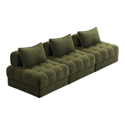 Oikiture 3 Seater Boucle Modular Sofa Armless TOFU Back Green-Sofa-PEROZ Accessories
