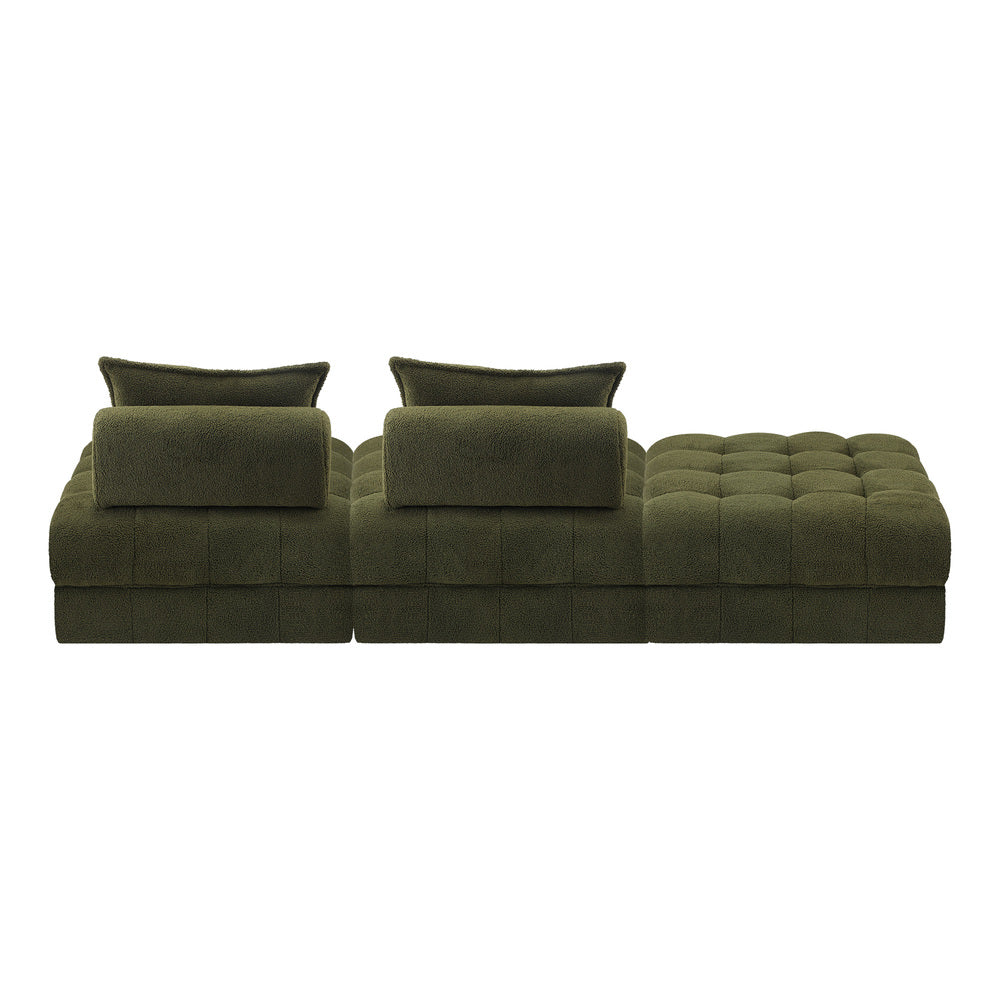 Oikiture 3 Seater Boucle Modular Sofa &amp; Ottoman Set Green-Sofa-PEROZ Accessories