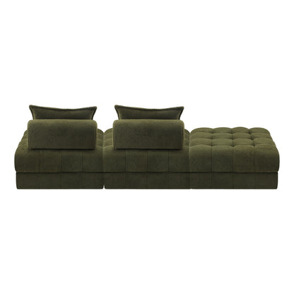 Oikiture 3 Seater Boucle Modular Sofa &amp; Ottoman Set Green-Sofa-PEROZ Accessories