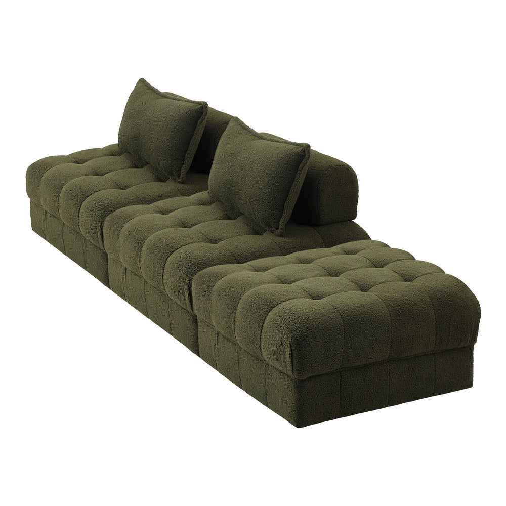 Oikiture 3 Seater Boucle Modular Sofa &amp; Ottoman Set Green-Sofa-PEROZ Accessories