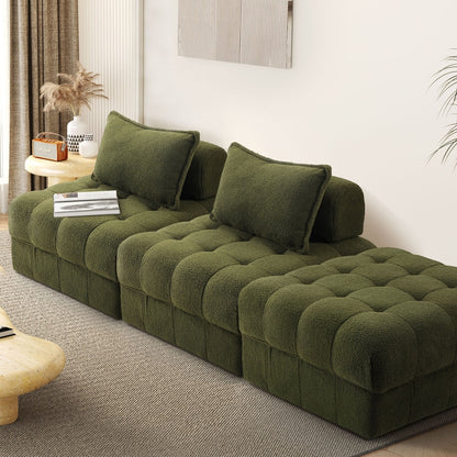 Oikiture 3 Seater Boucle Modular Sofa &amp; Ottoman Set Green-Sofa-PEROZ Accessories
