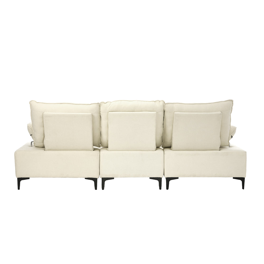 Oikiture 3 Seater Couch Sofa Chenille Adjustable Armrest Beige-Sofa-PEROZ Accessories