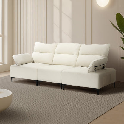 Oikiture 3 Seater Couch Sofa Chenille Adjustable Armrest Beige-Sofa-PEROZ Accessories