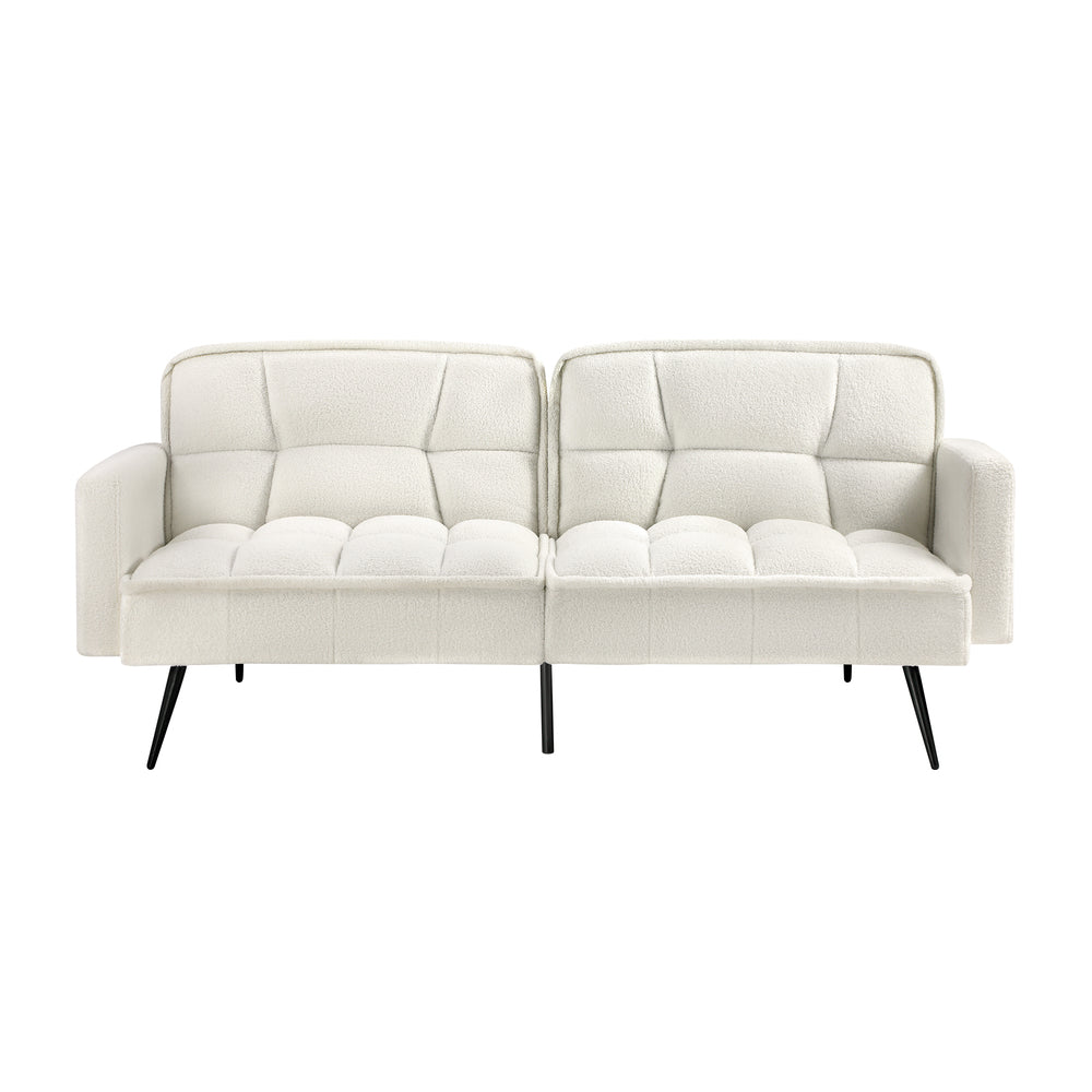 Oikiture 3-Seater Sofa Bed Convertible Boucle Sherpa Lounge Couch White-Sofa Beds-PEROZ Accessories