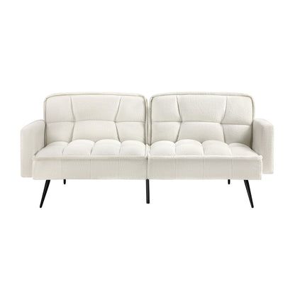 Oikiture 3-Seater Sofa Bed Convertible Boucle Sherpa Lounge Couch White-Sofa Beds-PEROZ Accessories