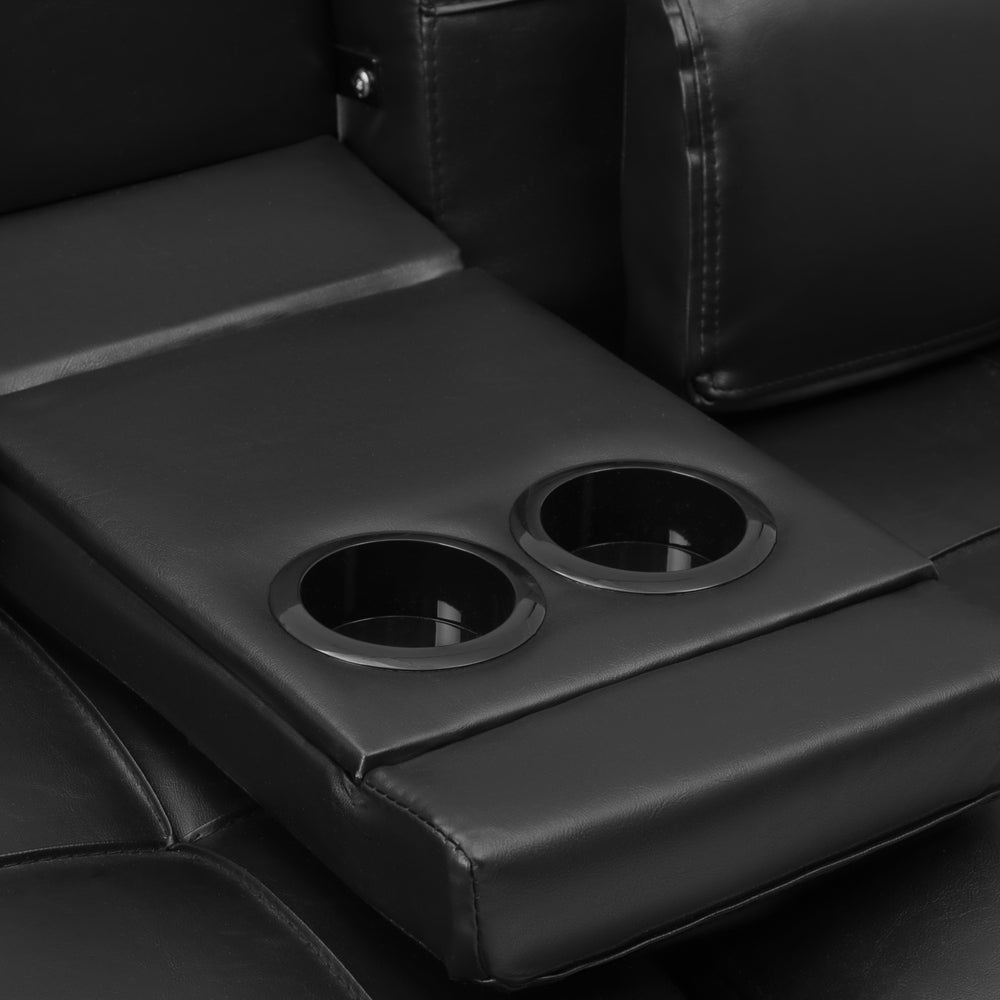 Oikiture 3-Seater Sofa Bed with Cup Holders Black Leather-Sofa Beds-PEROZ Accessories